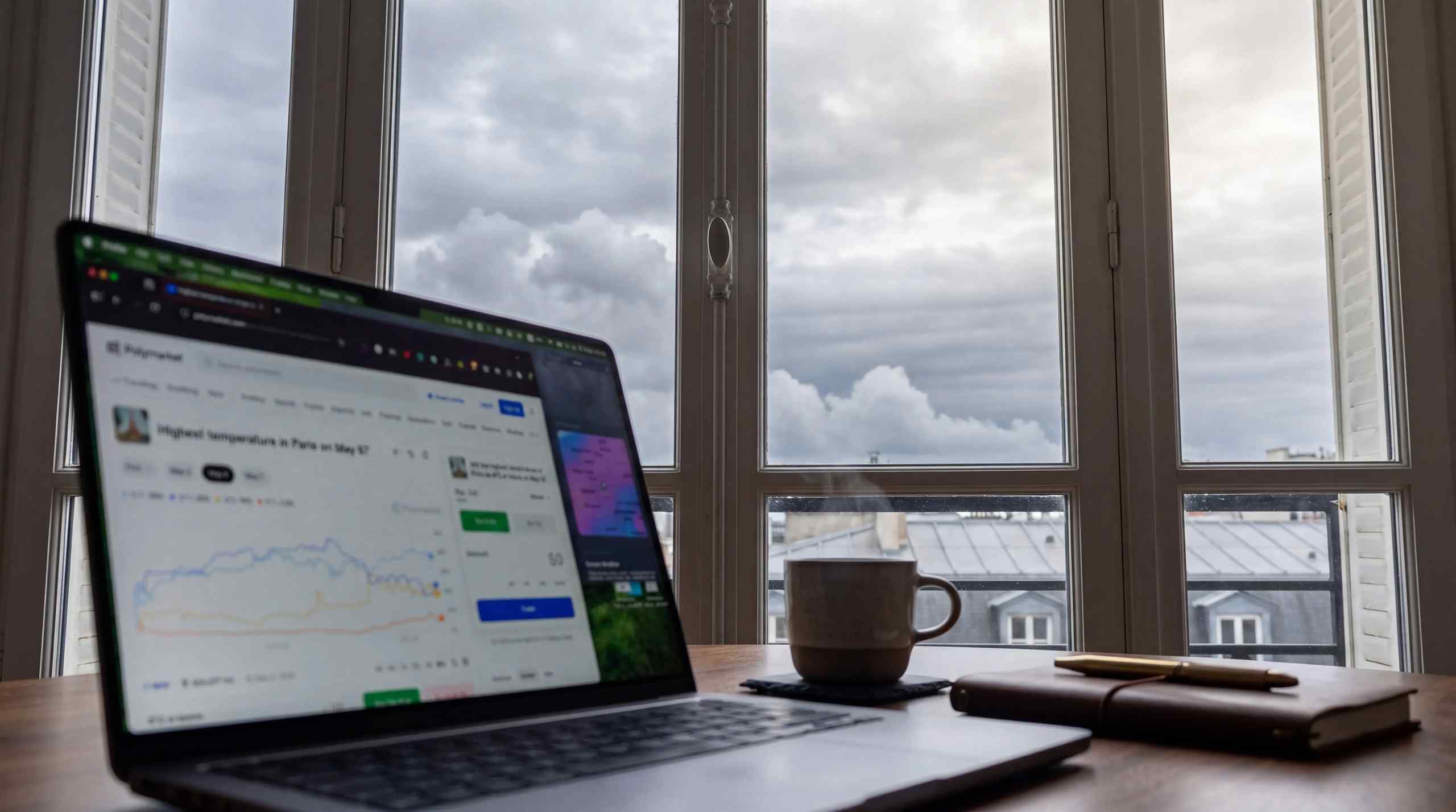 A laptop with Polymarket odds open.